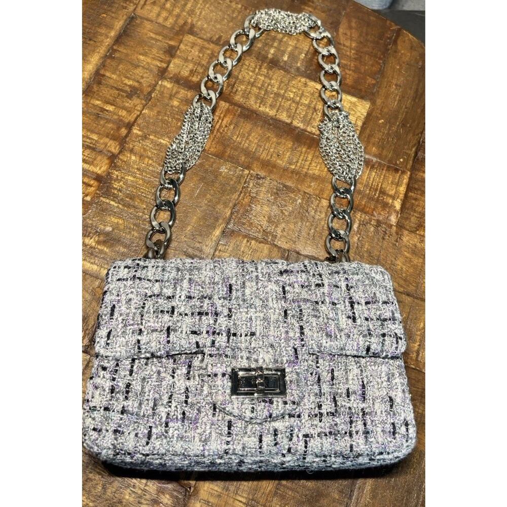 Tiffany & Fred Paris Tweed & Leather Crossbody Women's Grey